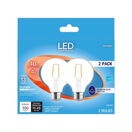 Current GE G25 E26 (Medium) LED Bulb Daylight 40 Watt Equivalence 2 pk 28942